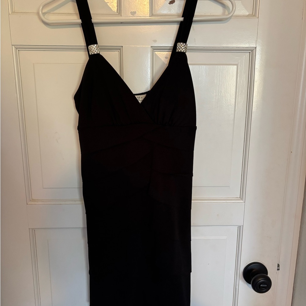 La Belle Black Mini Dress with Embellished Straps